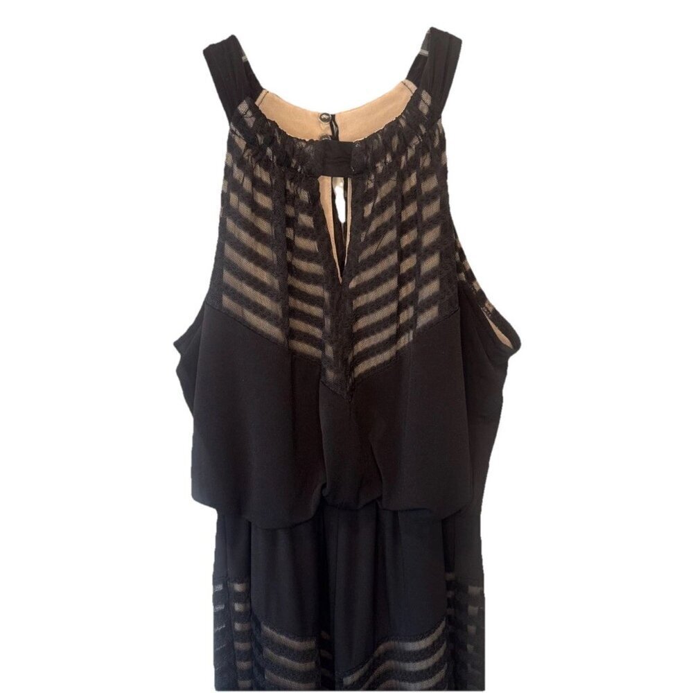 London Times Womens Black Mesh Halter Maxi Dress Sz 4P Whimsigoth Witchy Fairy‎ - Picture 2 of 11